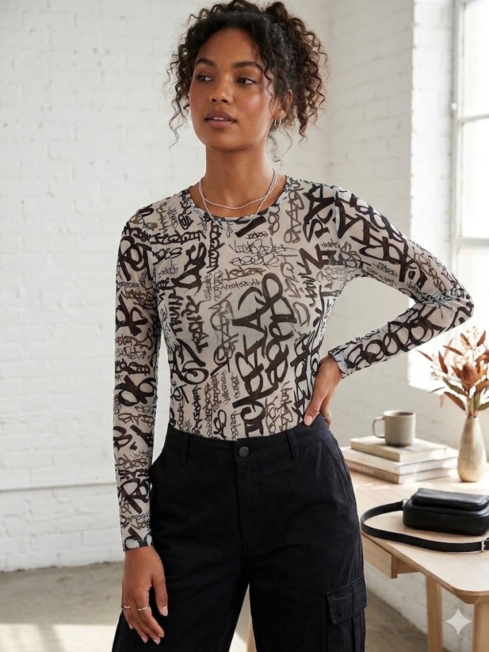 Vintage Y2K Victoria’s Secret Graffiti Mesh Top - Sheer Script Print - Size M